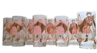 Load image into Gallery viewer, Fred Press - Mid-Century Signed Pink &amp; 22-Karat Gold Jockey &amp; Horse Glasses (Set of 8)
