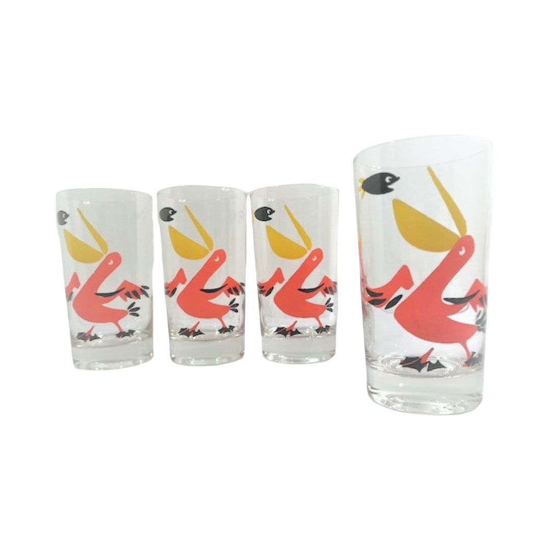 Mid-Century Pelican and Fish Glasses (Set of 4)