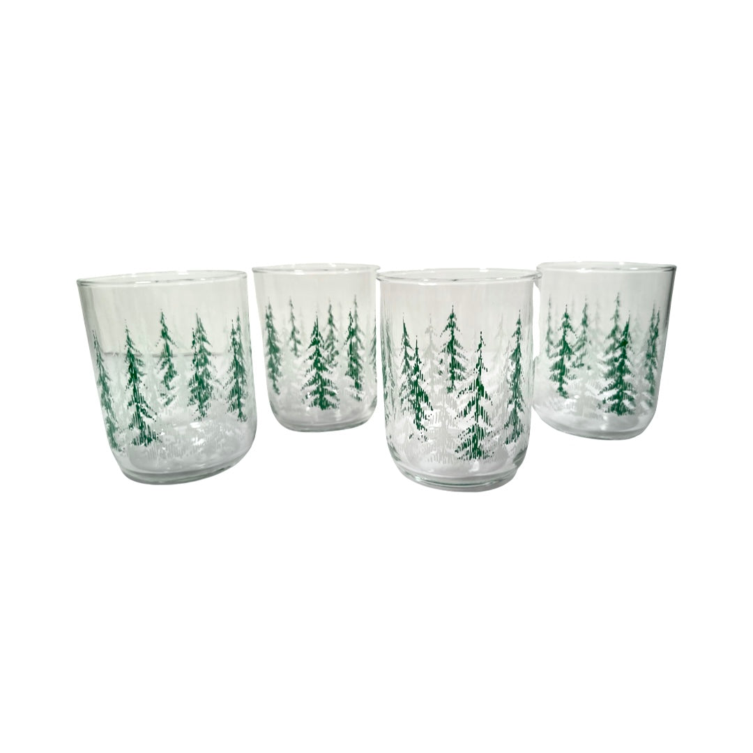 Libbey Vintage Frosted Trees Double Old Fashion Glasses (Set of 4)
