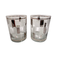 Load image into Gallery viewer, Culver Signed Mid-Century Silver Gold and Frosted Double Old Fashion Glasses (Set of 2)
