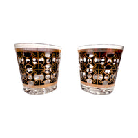 Load image into Gallery viewer, Mid-Century 22-Karat Gold and Black Mod Circles Old Fashion Glasses (Set of 2)
