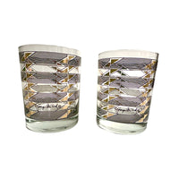 Load image into Gallery viewer, Georges Briard Signed Gold Triangle Black Stripes Double Old Fashion Glasses (Set of 2)
