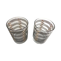 Load image into Gallery viewer, Georges Briard Signed Gold Triangle Black Stripes Double Old Fashion Glasses (Set of 2)
