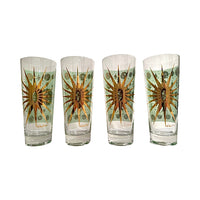 Load image into Gallery viewer, Fred Press Signed Mid-Century Green and Gold Atomic Starburst Collins Glasses (Set of 4)
