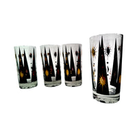 Load image into Gallery viewer, Fred Press Signed Mid-Century Black Atomic Burst Highball Glasses (Set of 4)
