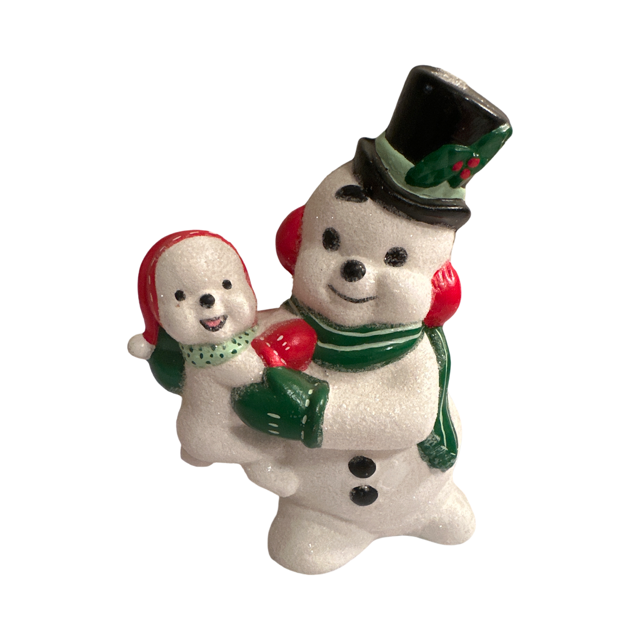 Ceramic Papa Snowman with Baby Figure