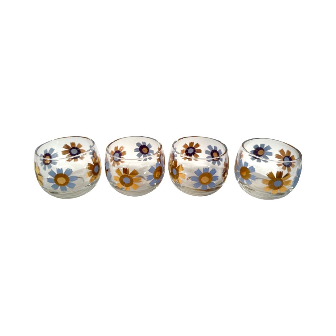 Federal Glass Mid-Century Field of Daisies Small Roly Poly Whiskey Glasses (Set of 4)