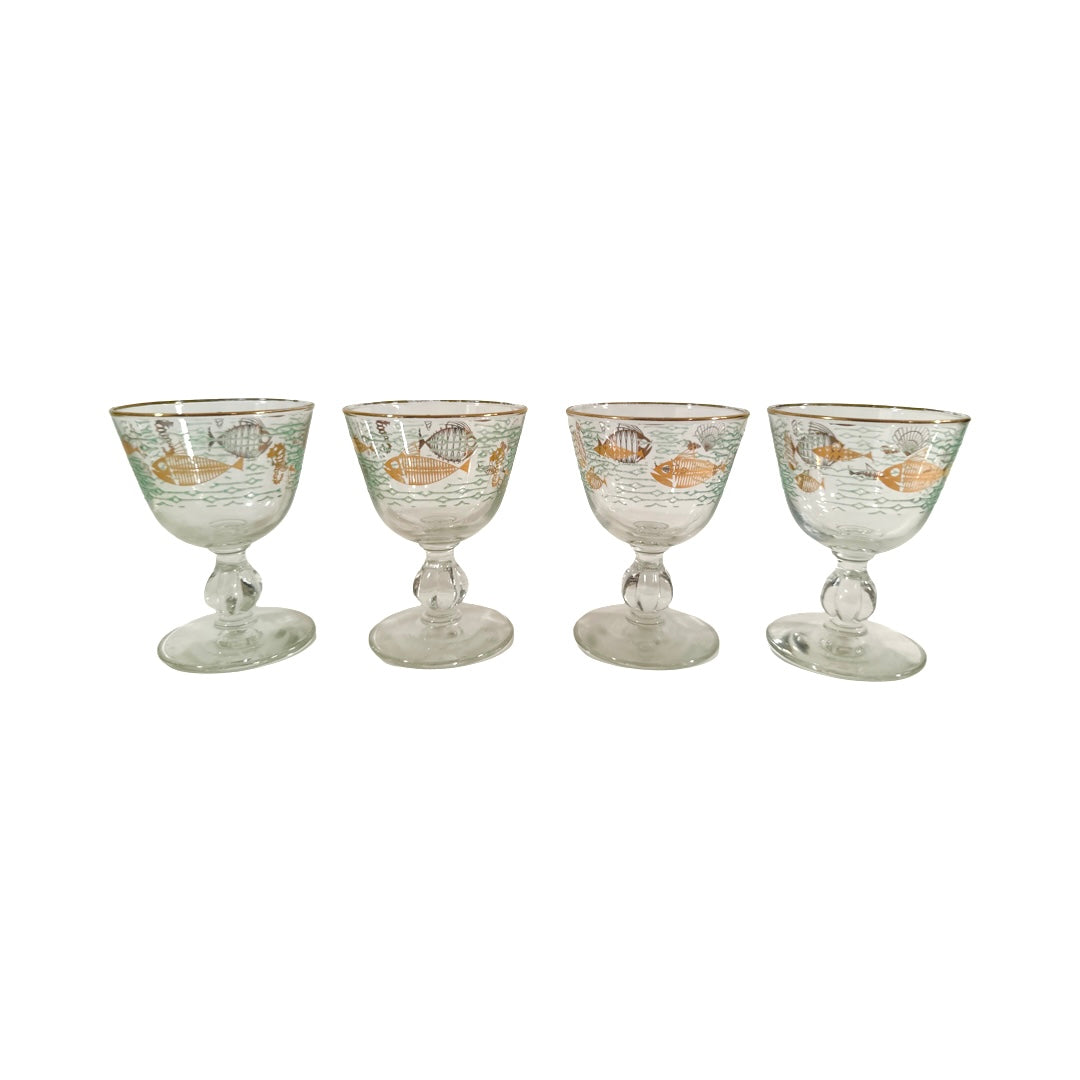 Libbey Mid-Century Atomic Fish Sherbet and Cordial Glasses (Set of 4)