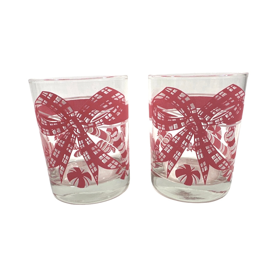 Tastesetter Signed Mid-Century Candy Cane Double Old Fashion Glasses (Set of 2)