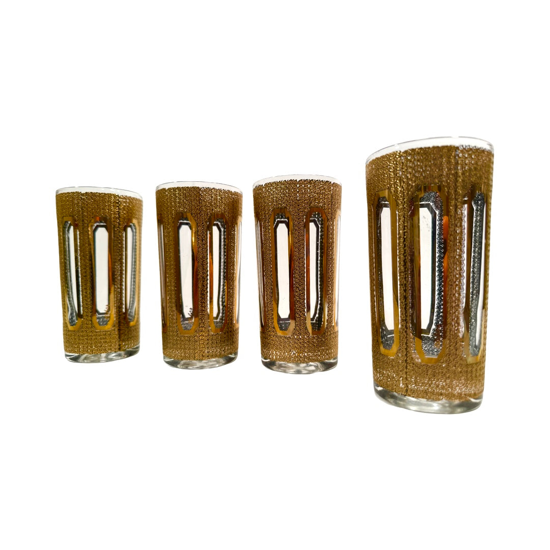 Culver Signed Mid-Century Gold Tiffany Glasses (Set of 4)