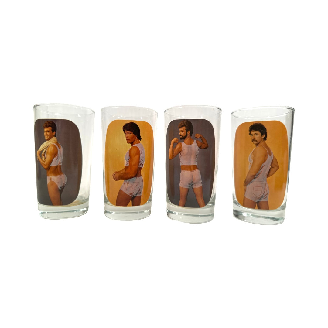 Vintage 1983 Sip and Strip Fantasy Glasses (Set of 4)