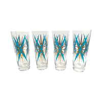 Load image into Gallery viewer, Federal Glass Inca Atomic Turquoise and 22-Karat Gold Starburst Collins Glasses (Set of 8)
