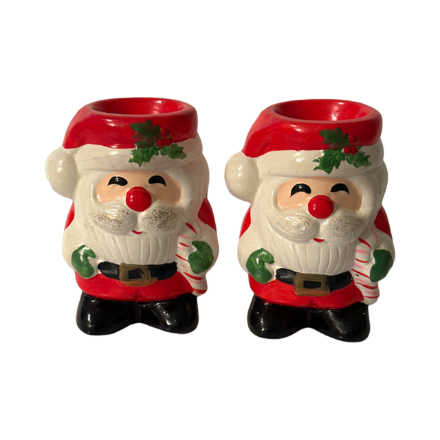 Vintage 1970's Santa Candle Holder (Set of 2)