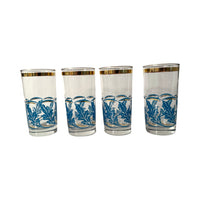 Load image into Gallery viewer, Libbey Mid-Century Blue and Gold Falling Leaves Glasses (Set of 4)
