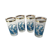 Load image into Gallery viewer, Libbey Mid-Century Blue and Gold Falling Leaves Glasses (Set of 4)
