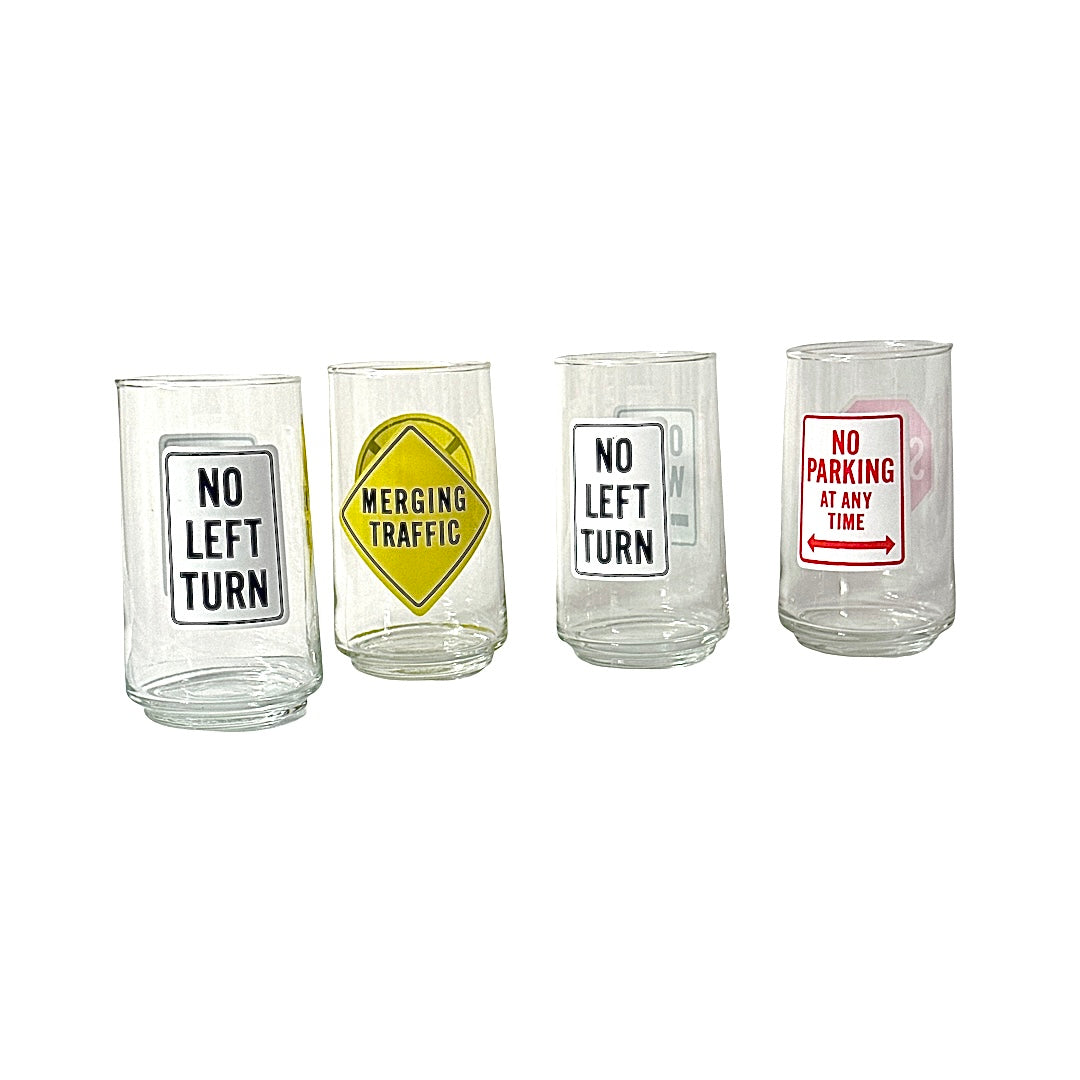 Vintage Retro Road Sign Glasses (Set of 4)