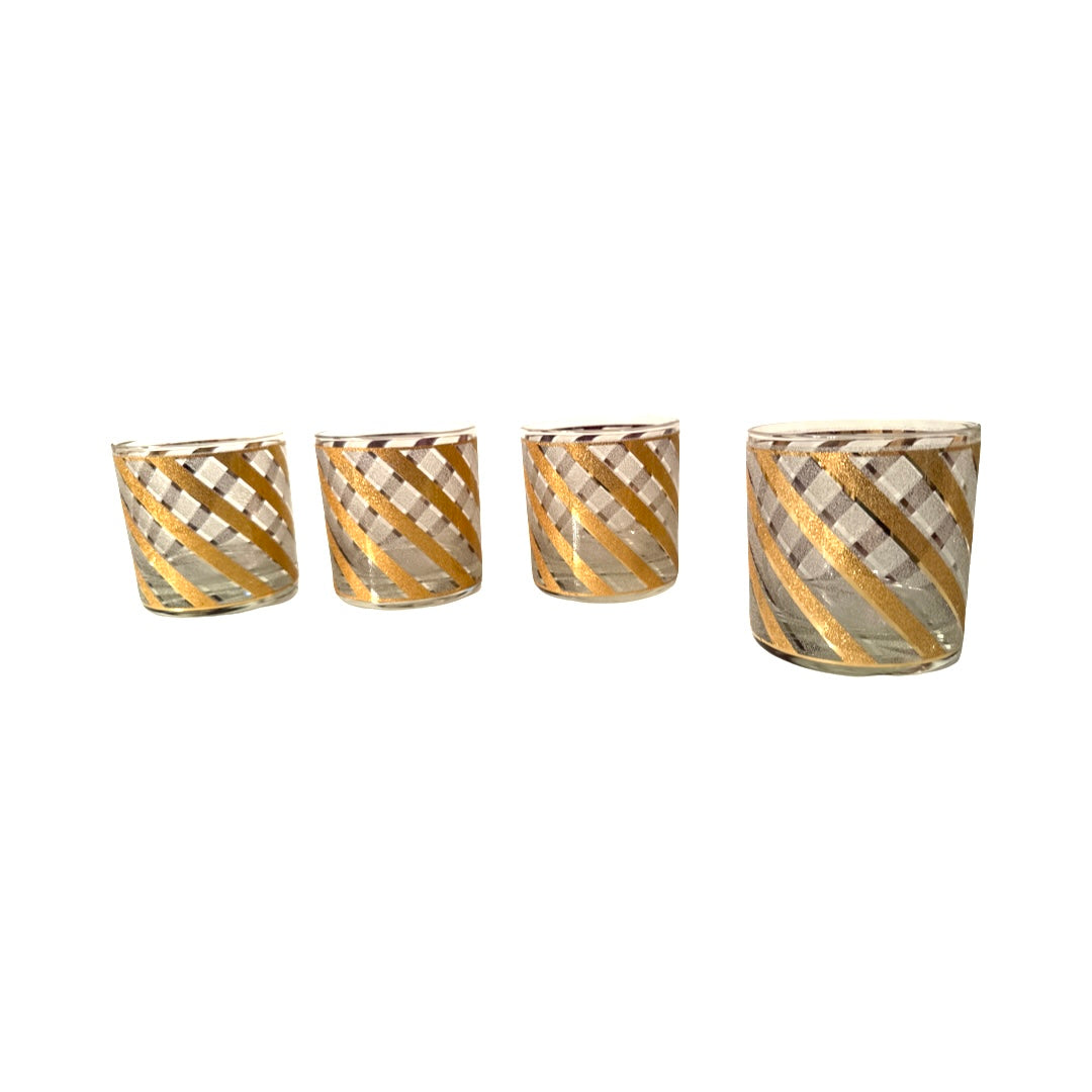 Culver Mid-Century Gold and Frosted Swirl Glasses (Set of 4)