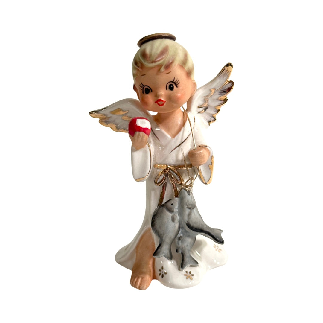 Vintage Napcoware Fishing Angel Figure