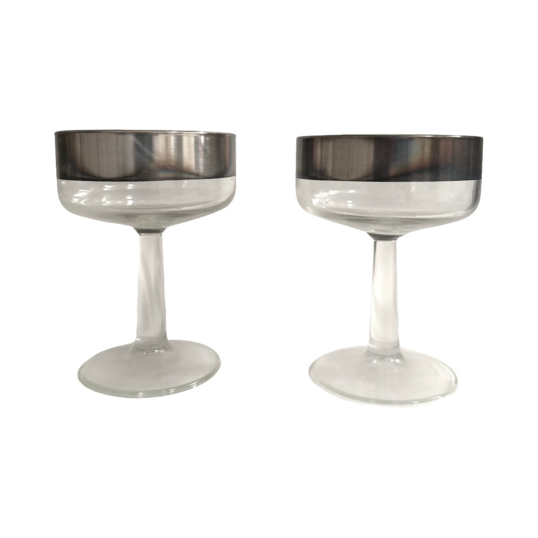 Dorothy Thorpe Mid-Century Allegro Silver Rim Champagne Glasses (Set of 2)