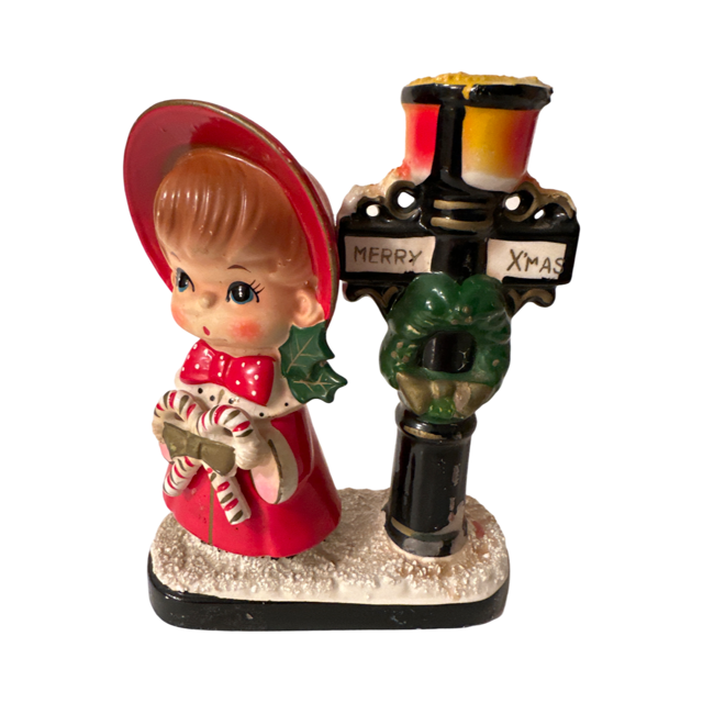Vintage Blume Girl with Candy Canes Candle Holder
