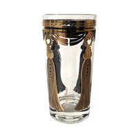 Load image into Gallery viewer, Fred Press Signed Mid-Century Black Gold Tassel Curtain Call Glasses (Set of 8 with Carrier)
