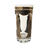 Load image into Gallery viewer, Fred Press Signed Mid-Century Black Gold Tassel Curtain Call Glasses (Set of 8 with Carrier)
