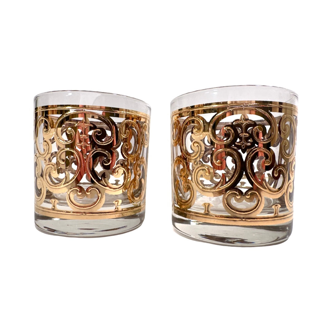 Georges Briard Signed 22-Karat Gold Spanish Scroll Glasses (Set of 2)