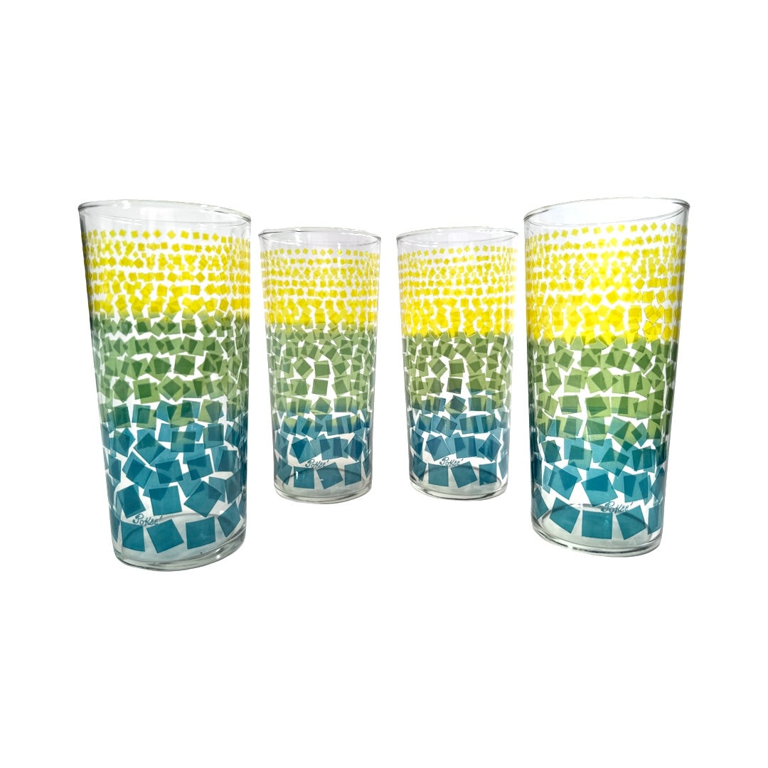 Vintage Pokee Signed Ombre Highball Glasses (Set of 4)