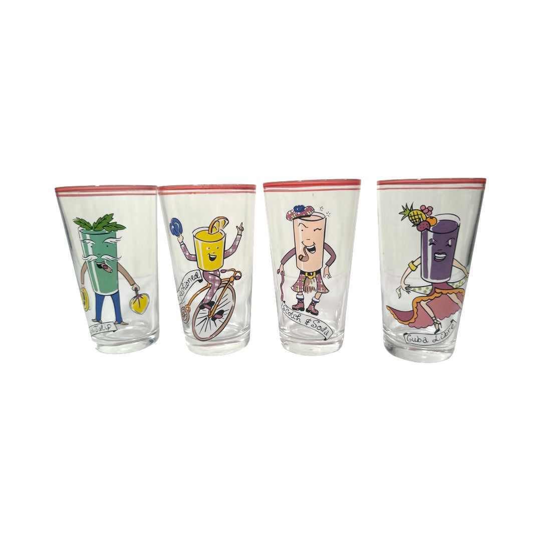 Vintage Anthropomorphic Cocktail Glasses (Set of 4)