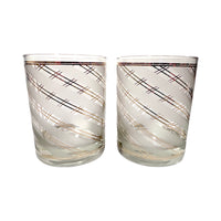 Load image into Gallery viewer, Culver Signed 22 karat Gold and Frosted White Swirl Double Old Fashion Glasses (Set of 2)
