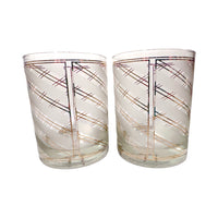 Load image into Gallery viewer, Culver Signed 22 karat Gold and Frosted White Swirl Double Old Fashion Glasses (Set of 2)
