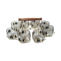 Load image into Gallery viewer, Federal Glass Mid-Century Gold and Black Harlequin Roly Poly 9 Piece Set
