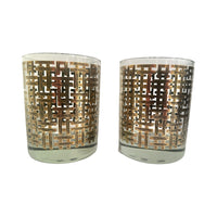 Load image into Gallery viewer, Georges Briard Signed Mid-Century Gold and Black Crisscross Double Old Fashion Glasses (Set of 2)
