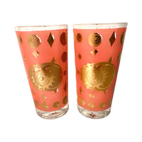 Load image into Gallery viewer, Fred Press Signed Mid-Century Pink-Salmon 22-Karat Gold Atomic Starburst Glasses (Set of 4)
