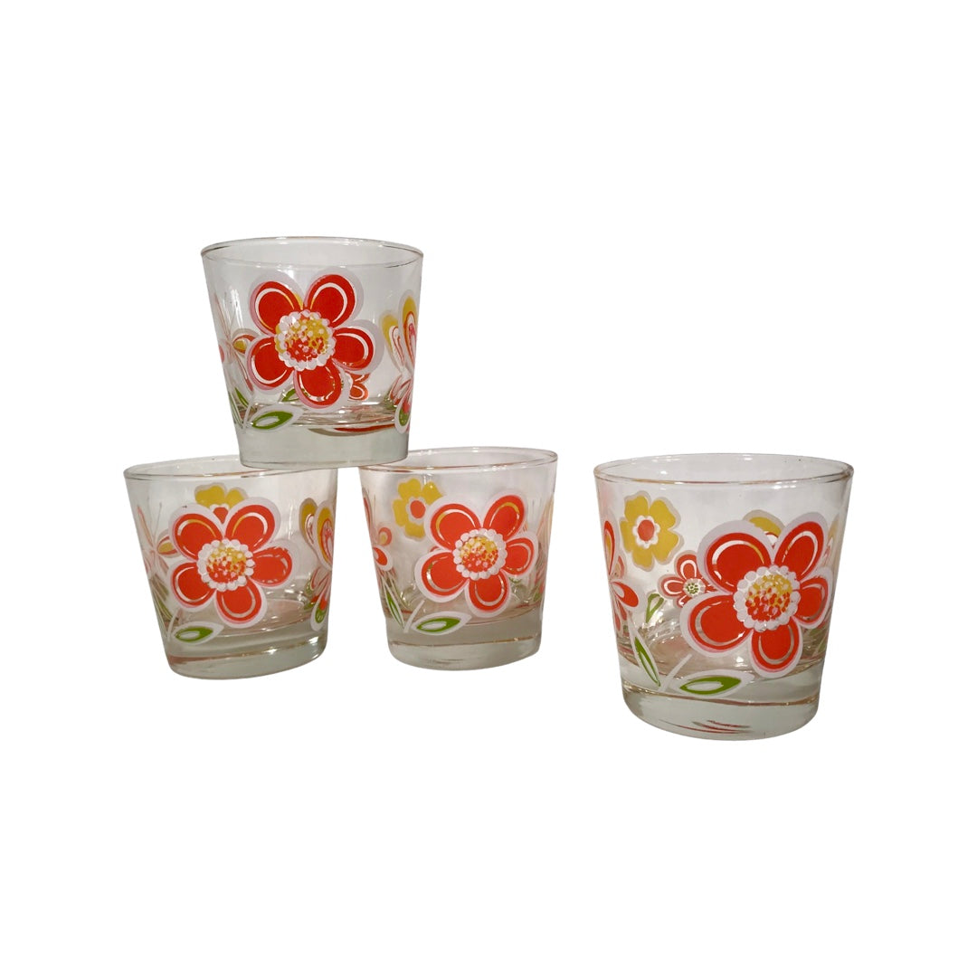 Libbey Retro Butterfly and Flower Cocktail Glasses (Set of 4)