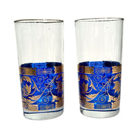 Load image into Gallery viewer, Vintage Hollywood Regency Blue and Gold Highball Glasses (Set of 2)
