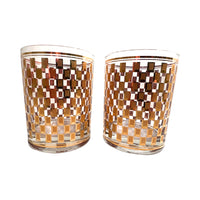 Load image into Gallery viewer, Culver Mid-Century Golden Square Double Old Fashion Glasses (Set of 2)
