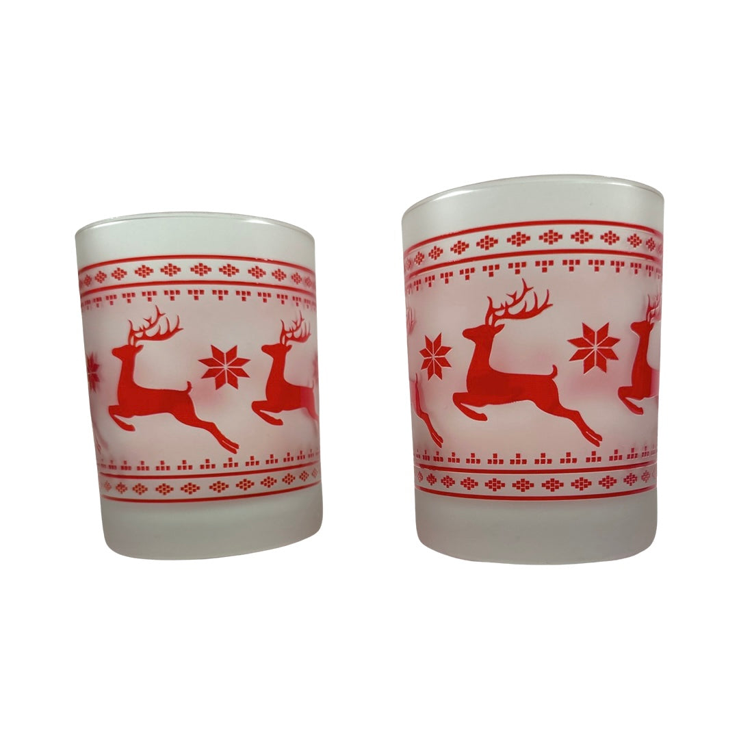 Culver Signed Mid-Century Red Christmas Sweater Double Old Fashion Glasses (Set of 2)