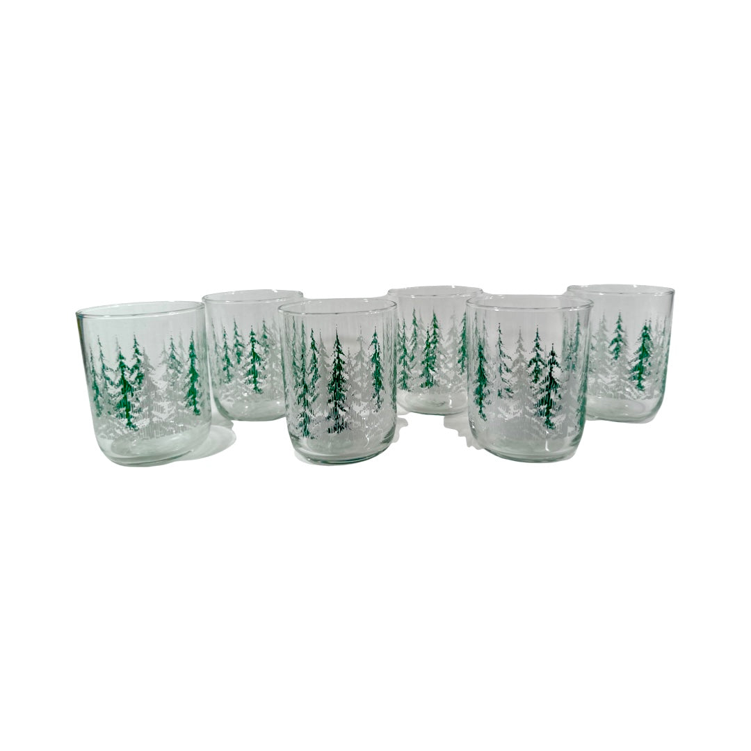 Libbey Vintage Frosted Trees Double Old Fashion Glasses (Set of 6)