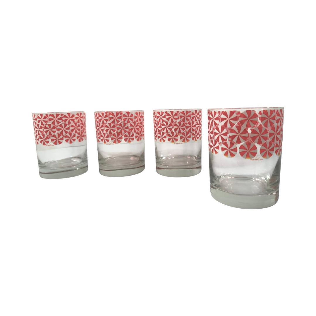 Culver Signed Mid-Century Candy Cane Pinwheels Double Old Fashion Glasses (Set of 4)