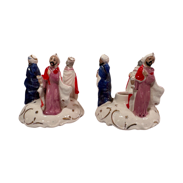 Vintage Commadore The Three Wise Men Ceramic Candleholder (Set of 2)