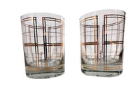 Load image into Gallery viewer, Georges Briard Signed Mid-Century Golden Squares Double Old Fashion Glasses (Set of 2)
