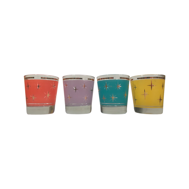 Bartlett Collins Mid-Century Colorful Atomic North Star Old Fashion Glasses (Set of 4)