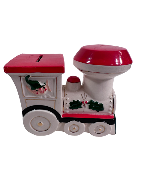 Vintage Santa and Elf Christmas Train Bank