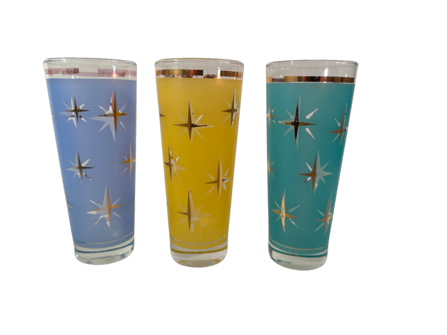 Bartlett Collins Mid-Century Atomic North Star Tall Collins Cocktail Glasses (Set of 3)