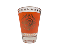 Load image into Gallery viewer, Jeannette Glass Aztec Orange &amp; 22-Karat Gold Sunburst Shaker and Glasses (Set of 6)
