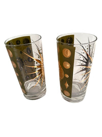 Load image into Gallery viewer, Fred Press Signed Mid-Century Green &amp; 22-Karat Gold Atomic Starburst Glasses (Set of 2)
