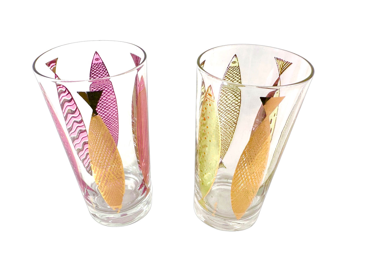 Fred Press Signed Mid-Century Fish Glasses (Set of 2)