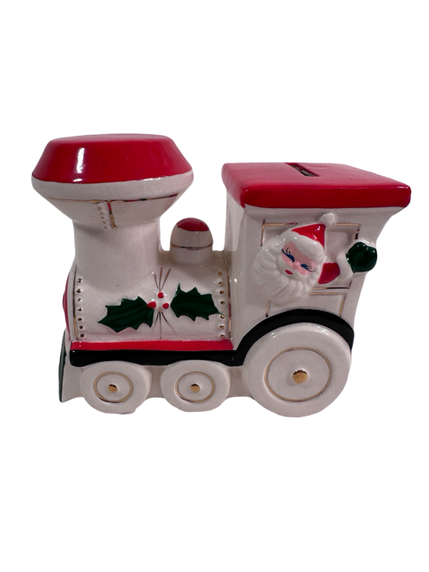 Vintage Santa and Elf Christmas Train Bank