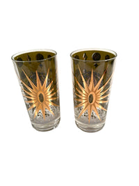 Load image into Gallery viewer, Fred Press Signed Mid-Century Green &amp; 22-Karat Gold Atomic Starburst Glasses (Set of 2)
